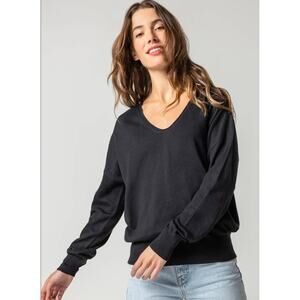 Anthropologie Lilla P Linen Cotton Blend Relaxed Everyday Sweater Black Size L